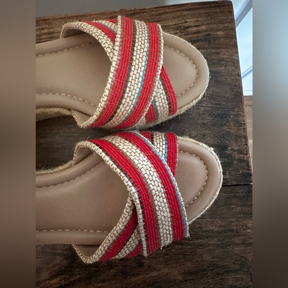 Market & Spruce size 8 platform espadrilles with orange, blue and neutral straps - Picture 6 of 8